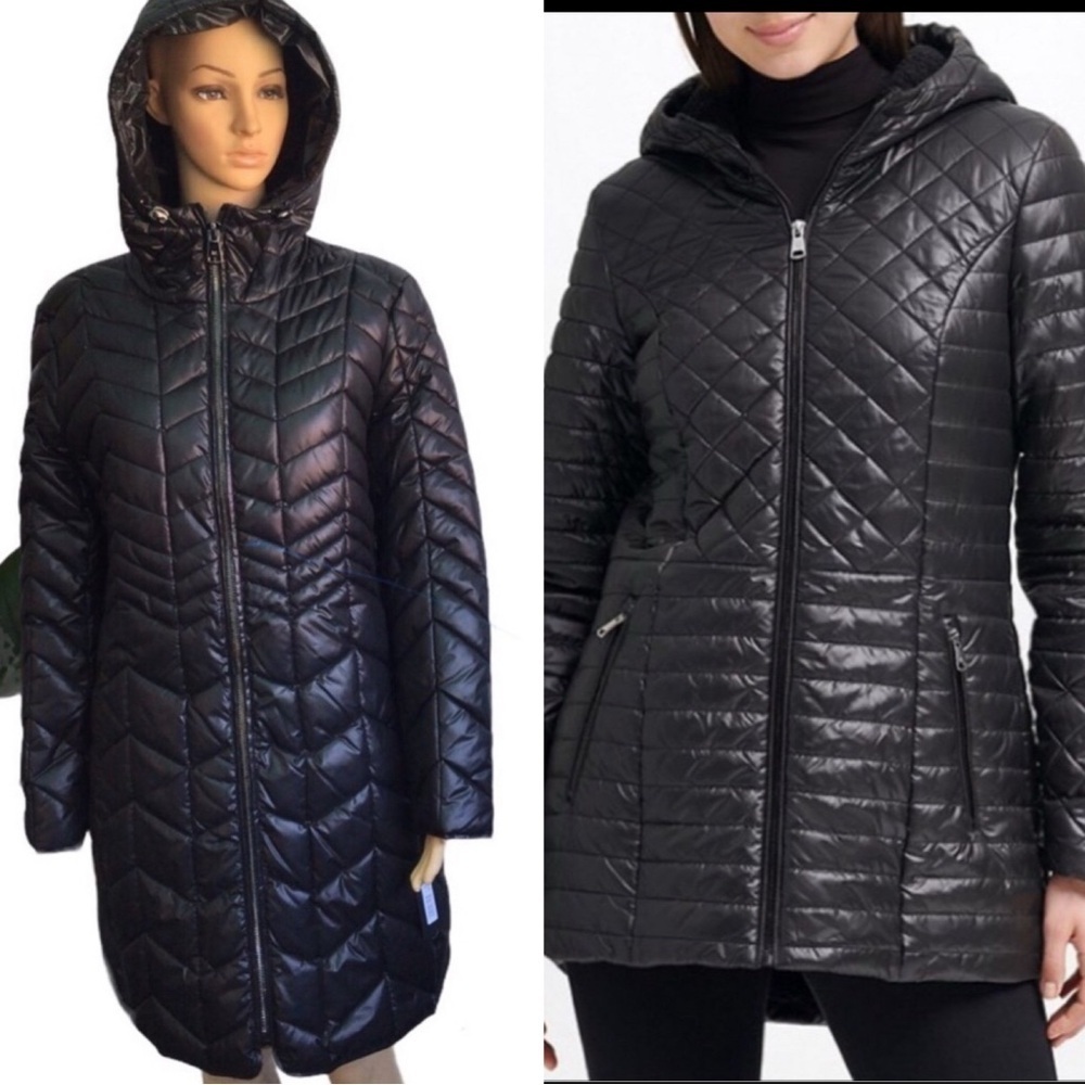Kenneth Cole Women's Winter Snow Black Quilted Puffer Jacket Coat